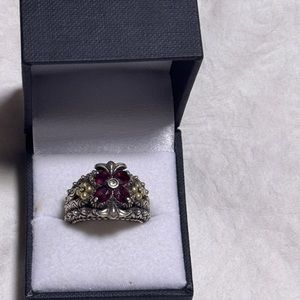 BARBARA BIXBY FLOWER GARNET
TOPAZ GEMSTONE RING SIZE 7 SS
18K CARVED Gift